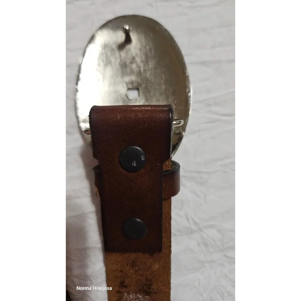 Vintage Nocona Boys Leather Belt With Western Embossed Design & Silver-Tone Buck